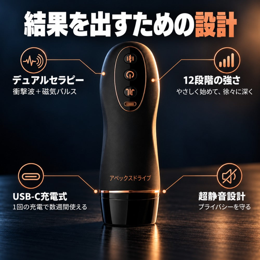 アペックスドライブ：コンパクトな充電式デバイスに12段階の強度レベル。